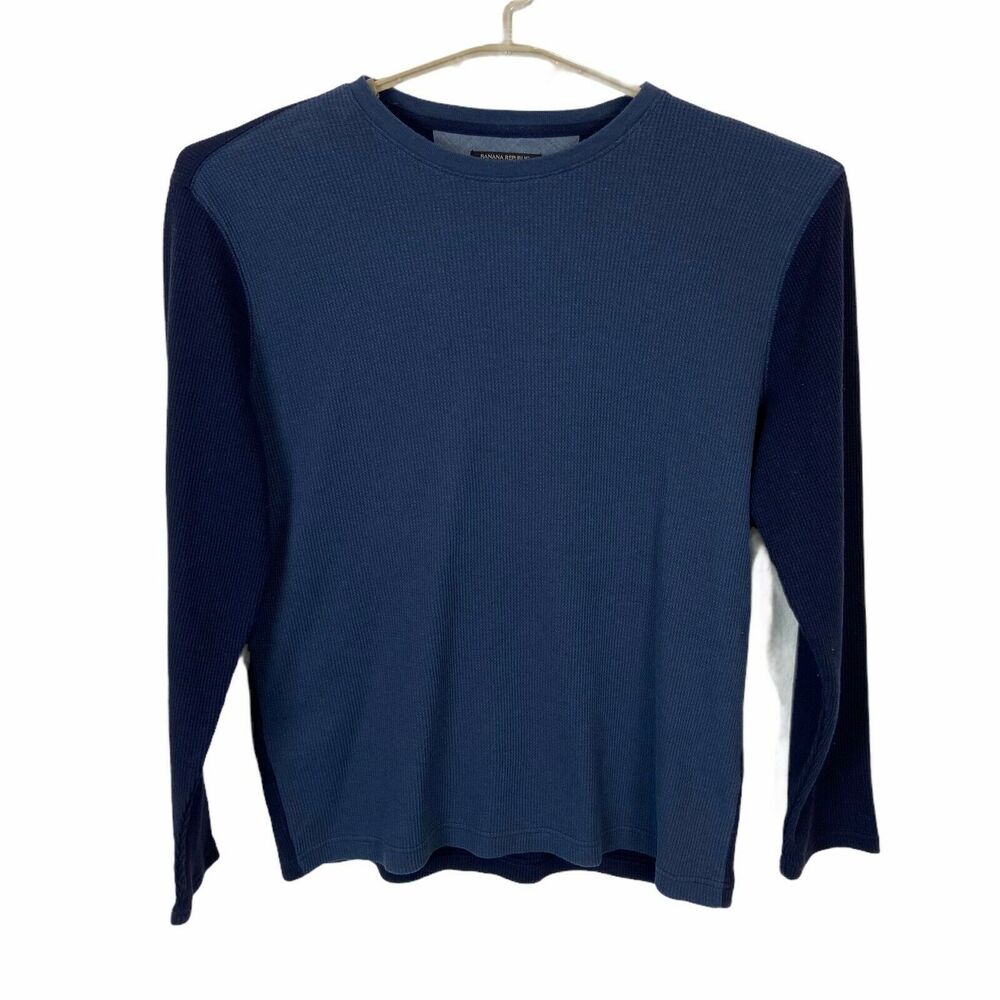 Banana Republic Waffle Knit Shirt Men's Blue Long Sleeves Crew Neck sz XL